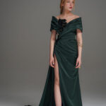 Green satin dress