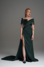 Green satin dress